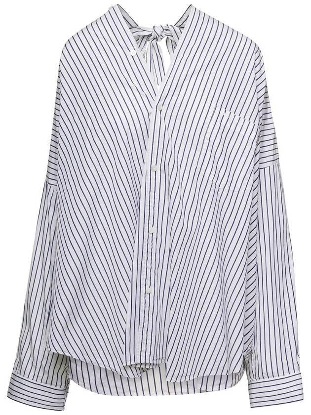 Luxury Balenciaga Trending 2025 Knotted Poplin Oversized Long Sleeve Shirt White Blue