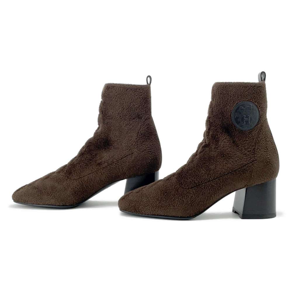HERMES Short boots ãVol Vertã 60 Marron/Black Knit Leather Size 36