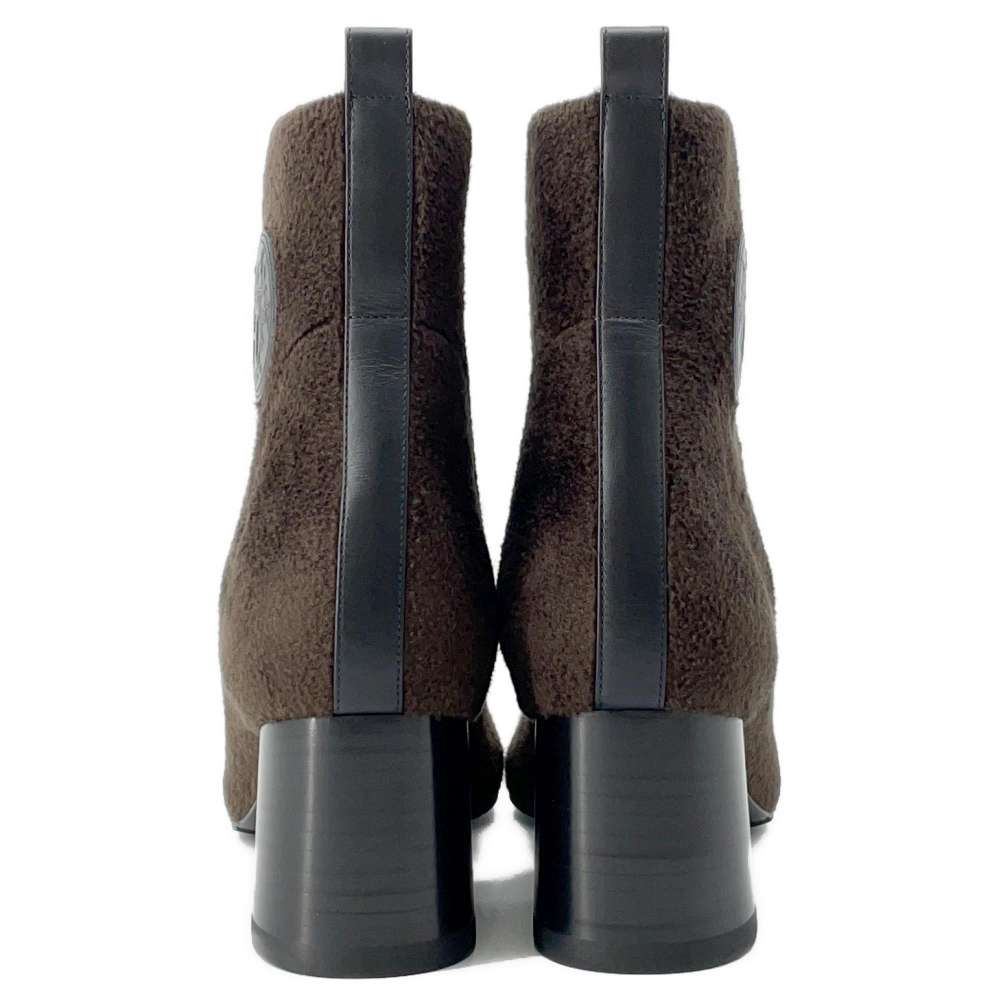 HERMES Short boots ãVol Vertã 60 Marron/Black Knit Leather Size 36