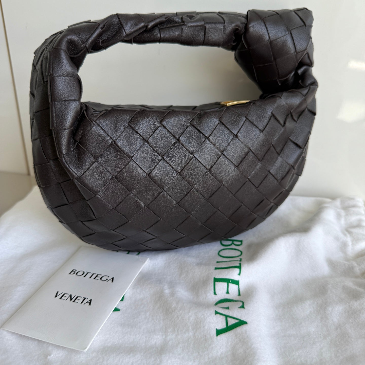 Bottega Veneta Jodie Mini Fondant Dark Chocolate Brown Lambskin Leather Clutch Bag