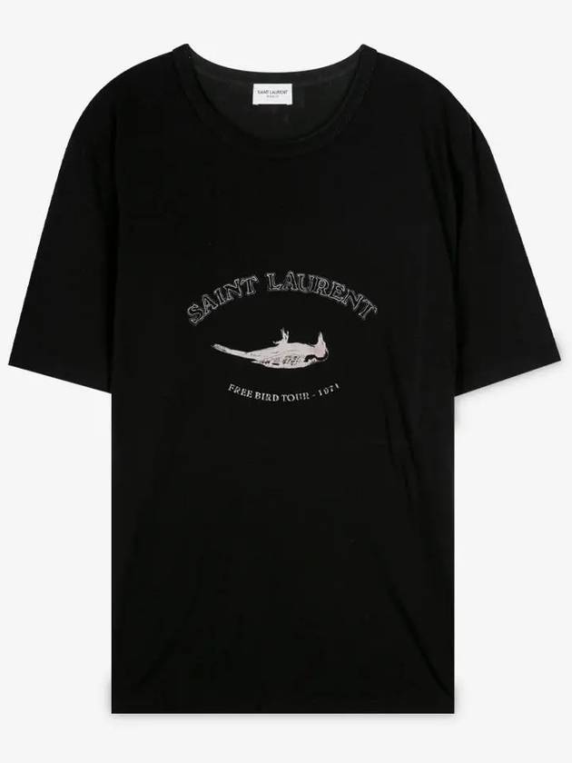 Luxury Saint Laurent Trending 2025 Print Bird Round Short Sleeve T-Shirt Black