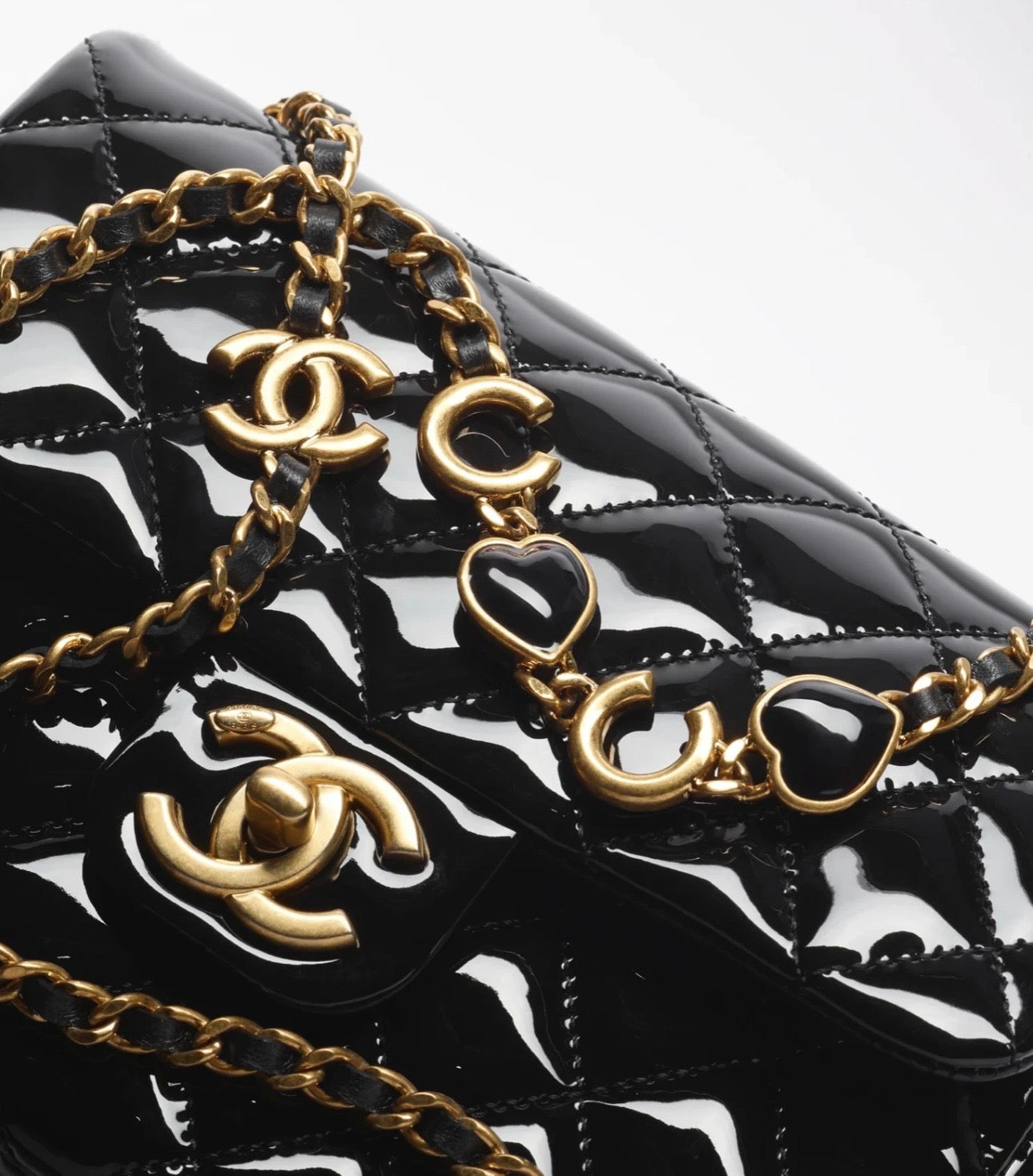 Chanel Black Quilted Patent Leather Coco De Toi Heart Square  Flap Bag
