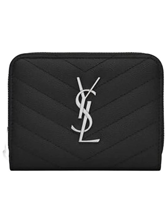 Luxury Saint Laurent Trending 2025 Matelasse Compact Zipper Leather Half Wallet Black