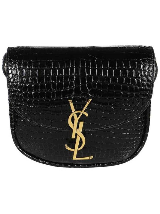 Luxury Saint Laurent Trending 2025 Kaia Shiny Crocodile-Embossed Leather Small Shoulder Bag Black