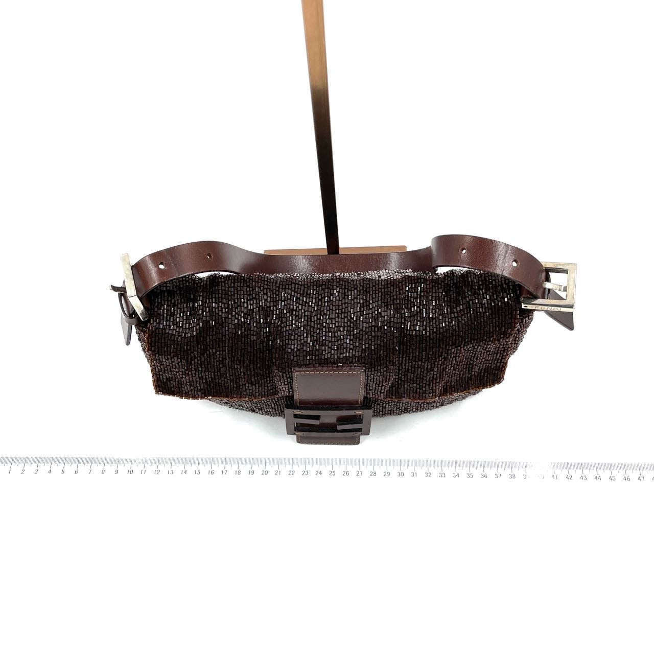 Fendi Baguette Vintage Dark Chocolate Brown Glitter Beads