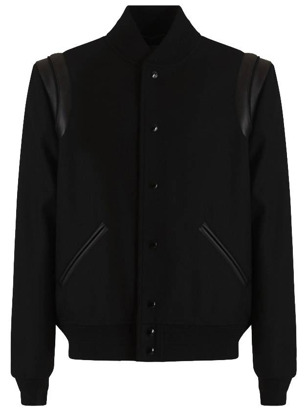 Luxury Saint Laurent Trending 2025 Men's Teddy Light Wool Stadium Bomber Jacket Black