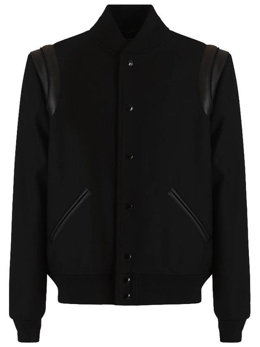 Luxury Saint Laurent Trending 2025 Men's Teddy Light Wool Stadium Bomber Jacket Black