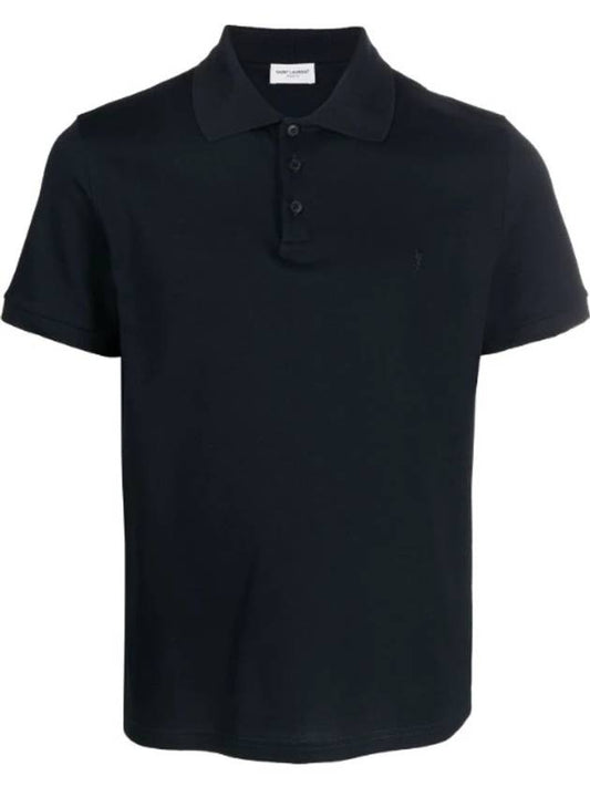 Luxury Saint Laurent Trending 2025 Men's Monogram Cotton Short Sleeve Polo Shirt Navy