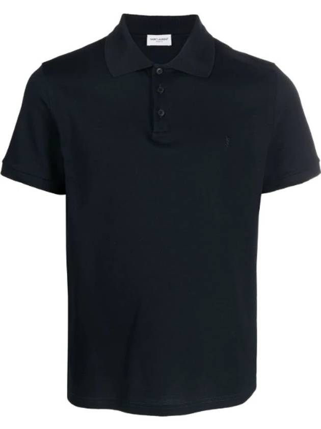 Luxury Saint Laurent Trending 2025 Men's Monogram Cotton Short Sleeve Polo Shirt Navy