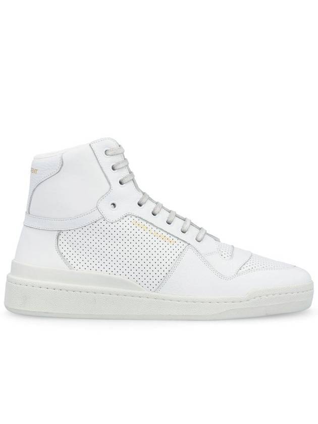 Luxury Saint Laurent Trending 2025 Men's SL24 Used-Look Perforated Leather Mid Top Sneakers White