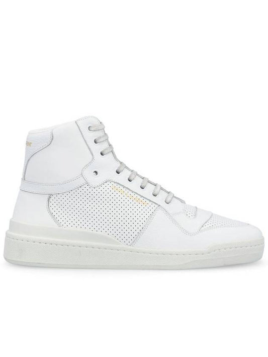 Luxury Saint Laurent Trending 2025 Men's SL24 Used-Look Perforated Leather Mid Top Sneakers White