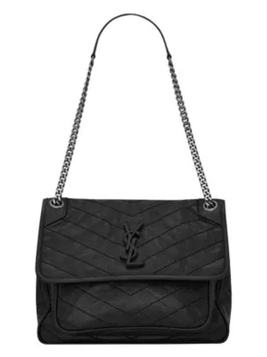 Luxury Saint Laurent Trending 2025 Nikki Medium Krinkle Vintage Leather Shoulder Bag Black