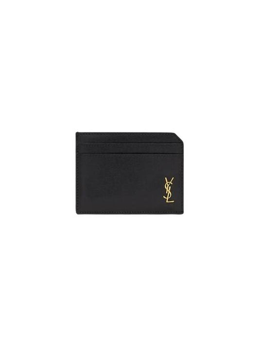 Luxury Saint Laurent Trending 2025 Tiny Cassandre Open Shiny Leather Card Wallet Black