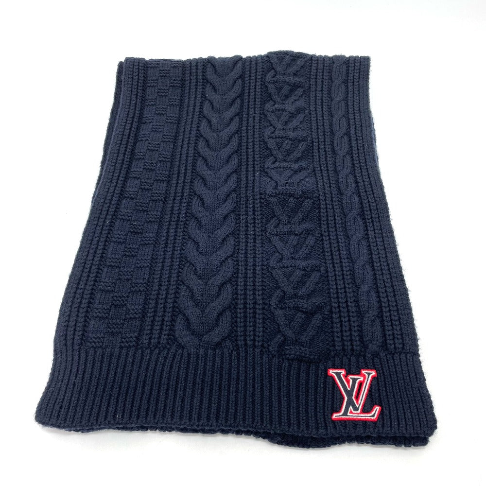 LOUIS VUITTON Scarf MP2866 wool Navy LV logo Echarpe LV cable unisex(Unisex)