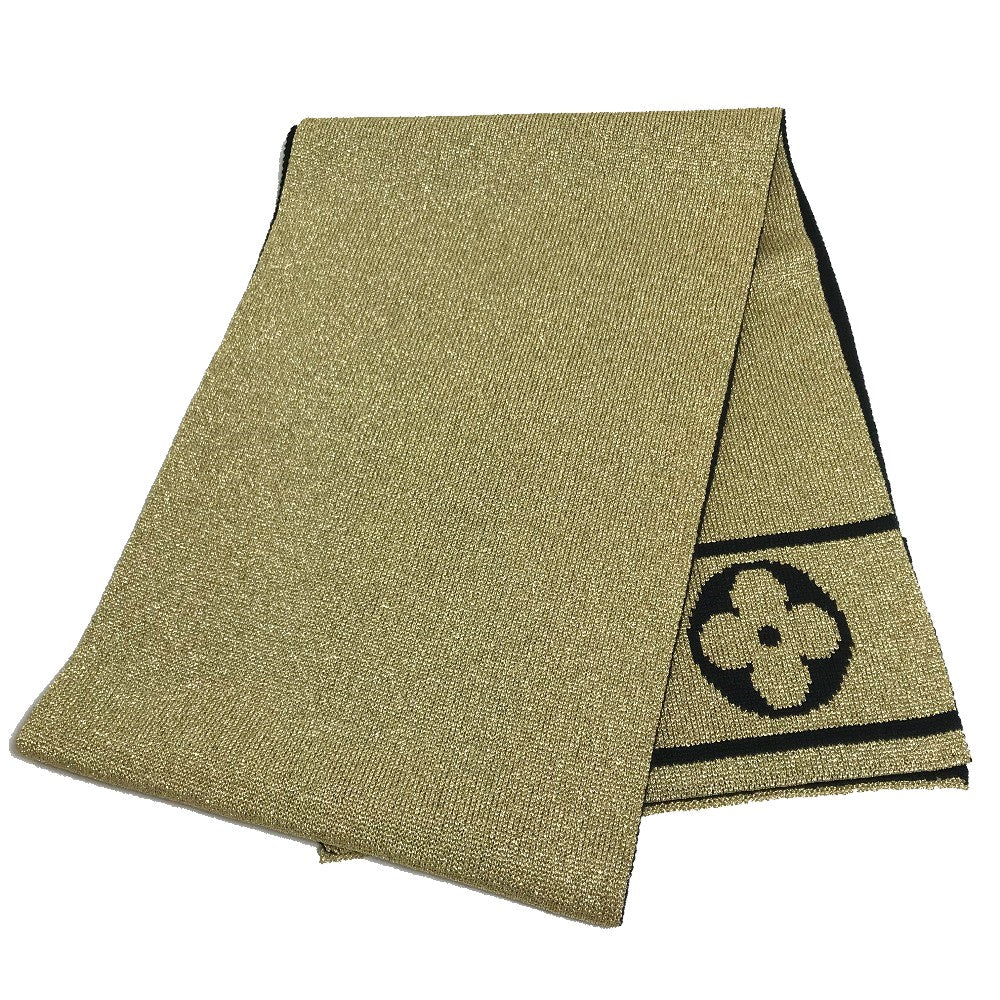 LOUIS VUITTON Scarf M76167 wool Gold x Black Echarpe Glitter Women