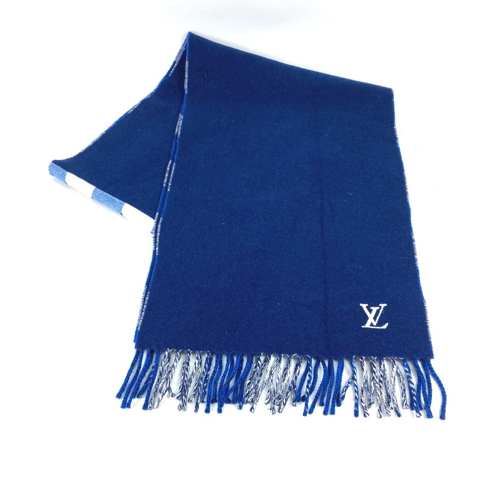 LOUIS VUITTON Scarf M76588 Wool, Cashmere blue Escharpe Monogram Check Block Women