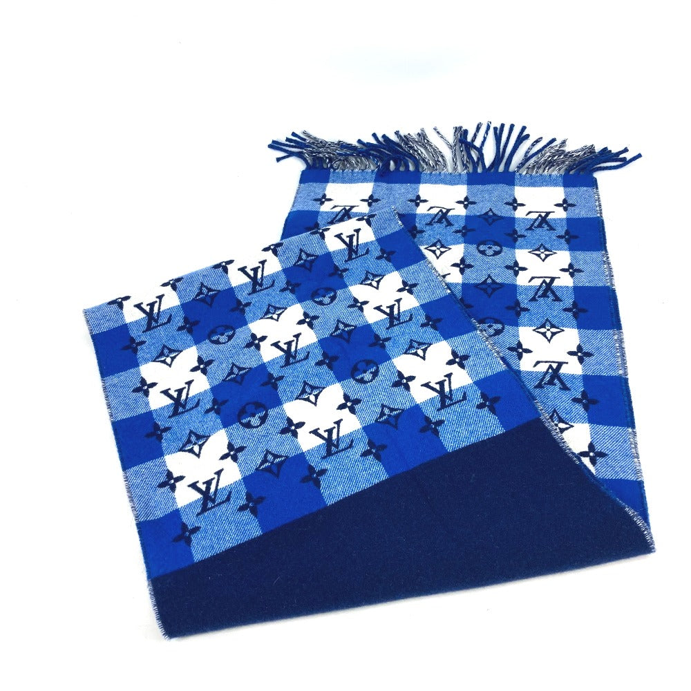 LOUIS VUITTON Scarf M76588 Wool, Cashmere blue Escharpe Monogram Check Block Women