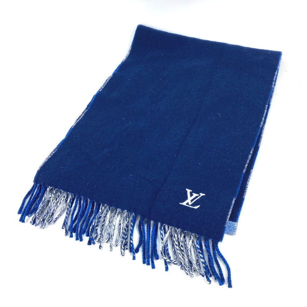 LOUIS VUITTON Scarf M76588 Wool, Cashmere blue Escharpe Monogram Check Block Women