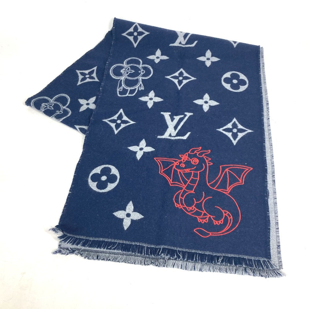 LOUIS VUITTON Scarf M79189 wool Navy Vivienne Dragonne Women