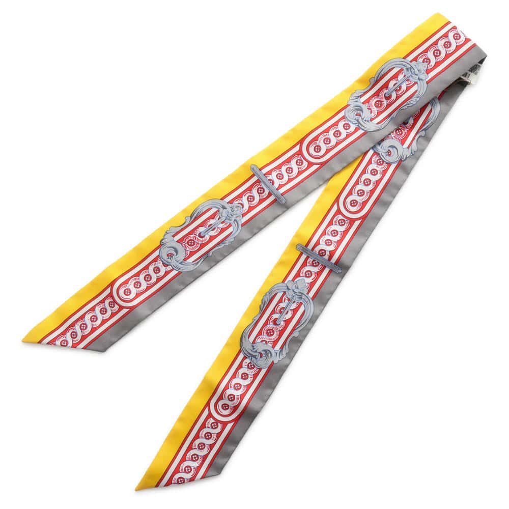 HERMES Twilly Brid de Cool Gris/Jaune Vif/Rouge Silk100%