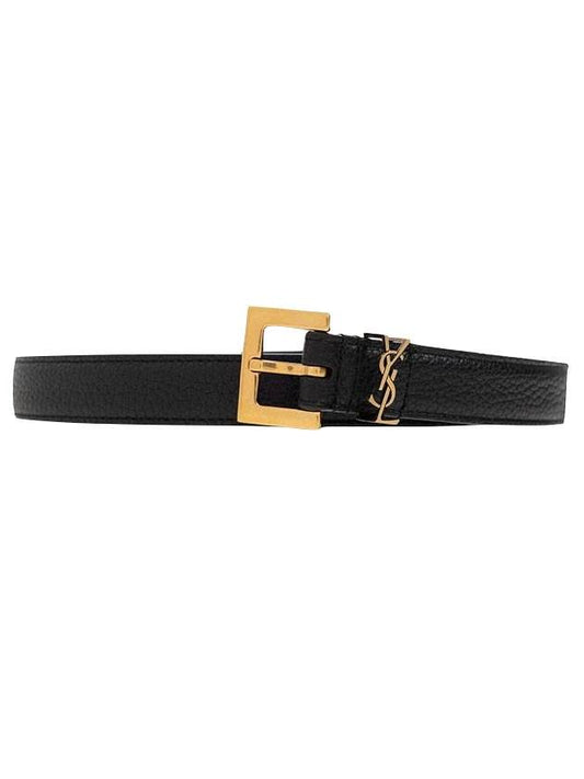 Luxury Saint Laurent Trending 2025 Monogram Buckle Grain Leather Belt Black