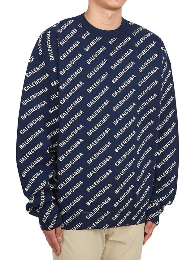 Luxury Balenciaga Trending 2025 Allover Logo Crew Sweatshirt Navy