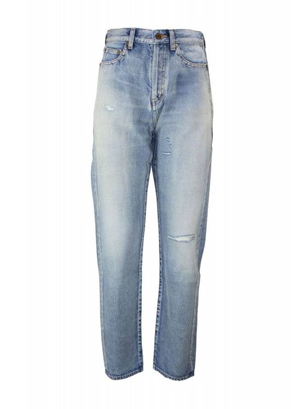 Luxury Saint Laurent Trending 2025 Women's Destroyed Washing Denim Jeans Light Blue
