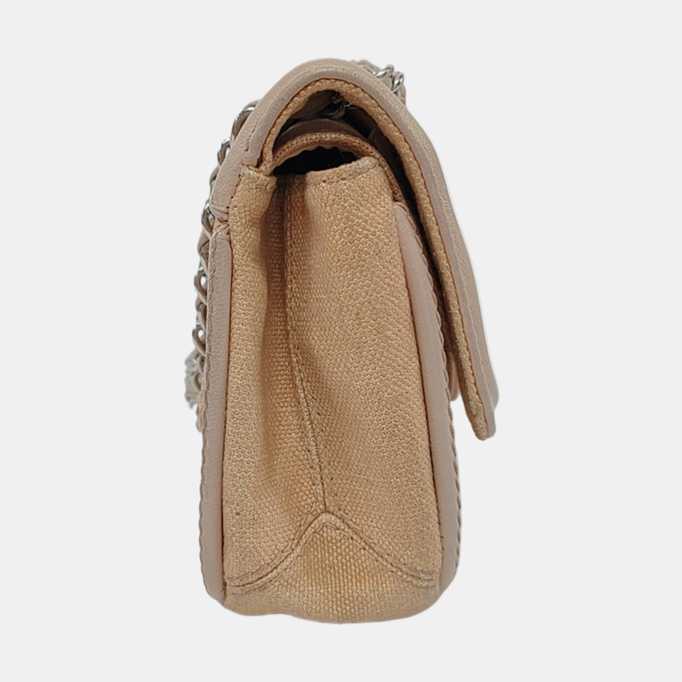 Chanel Classic Flap Medium Beige Canvas Leather Silver Hardware 2006-2008