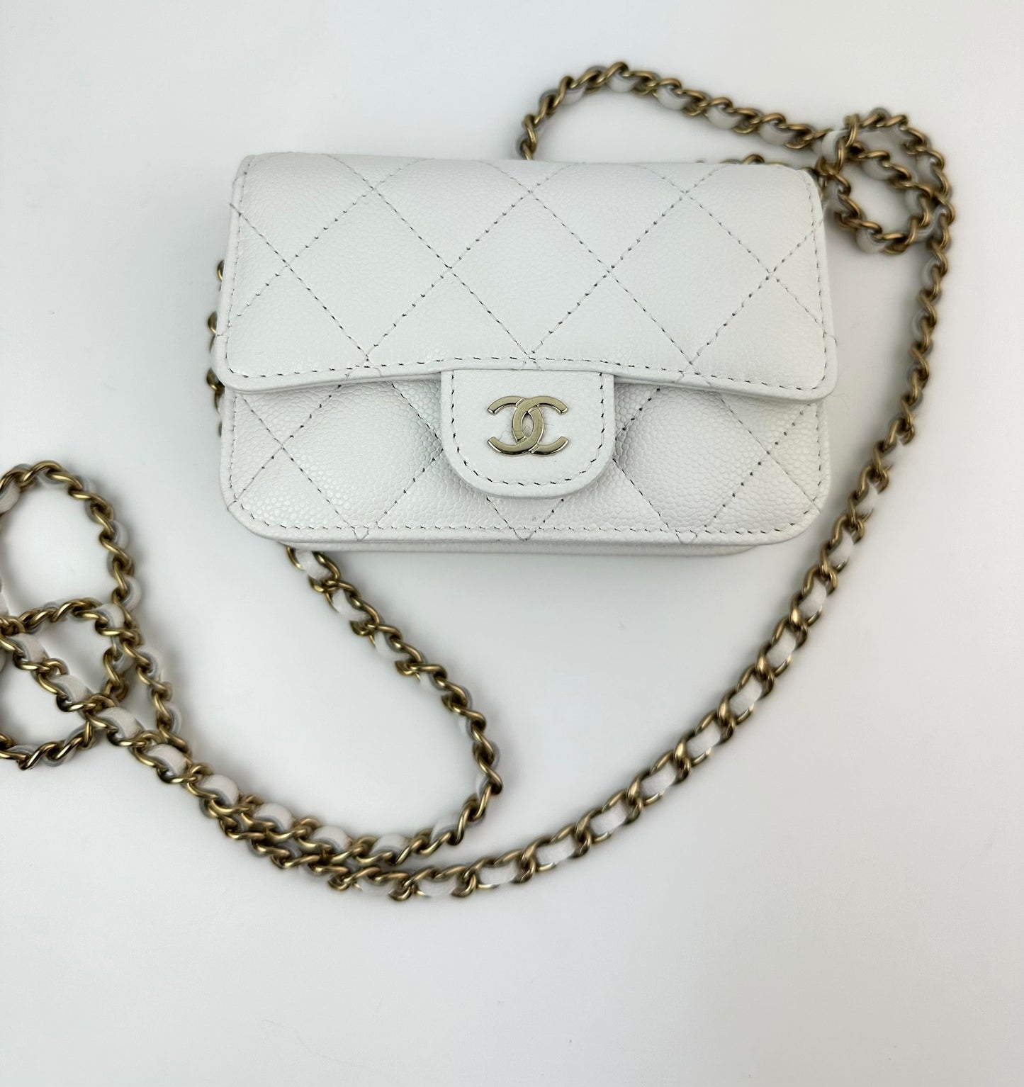 Chanel Caviar Quilted Flap Card Holder On Chain white