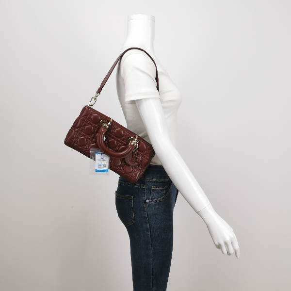 Lady D-Joy Medium Handbag Burgundy  Lambskin Cannage Leather