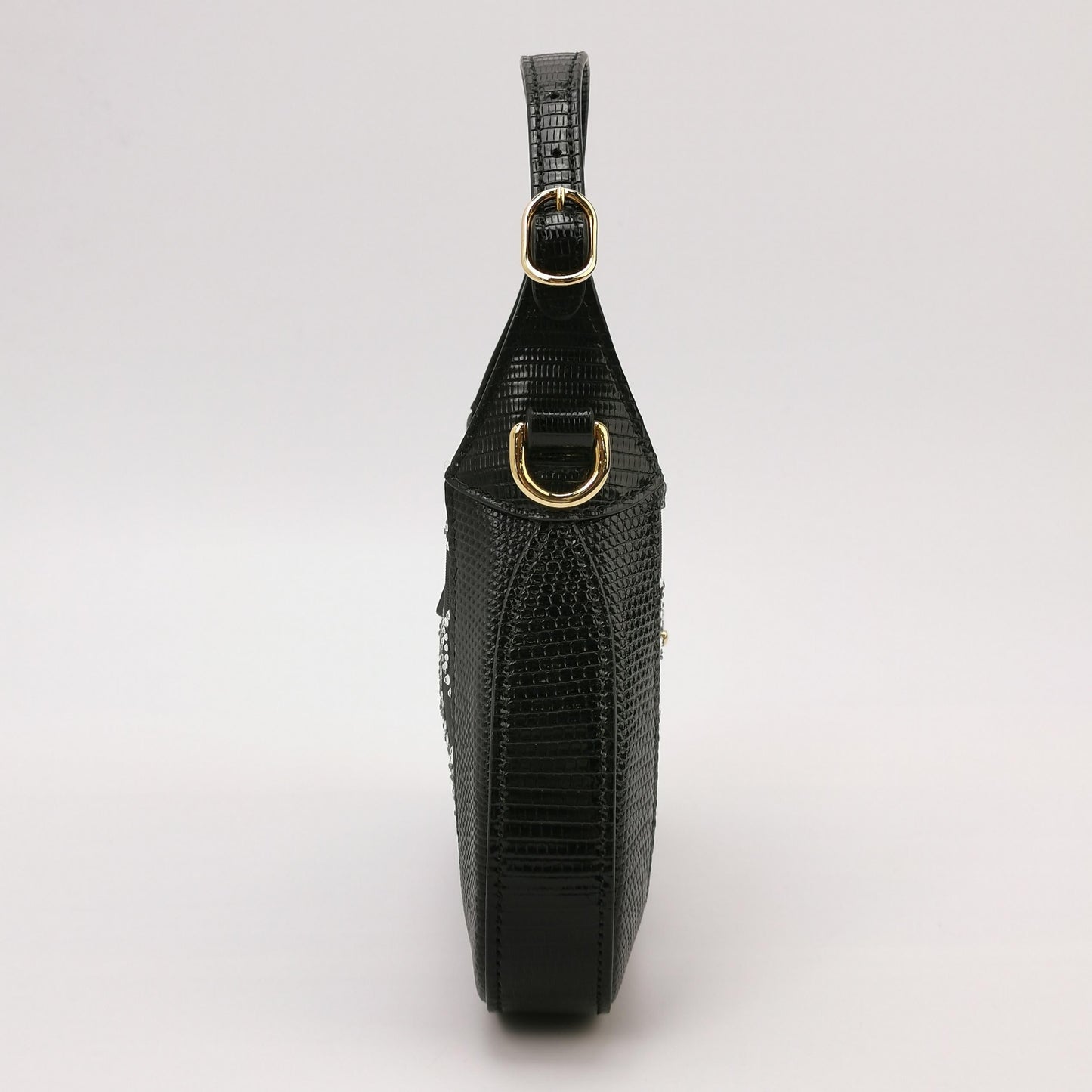 Gucci Jackie 1961 Mini Black Lizard Skin Mesh with Crystals Chain Strap