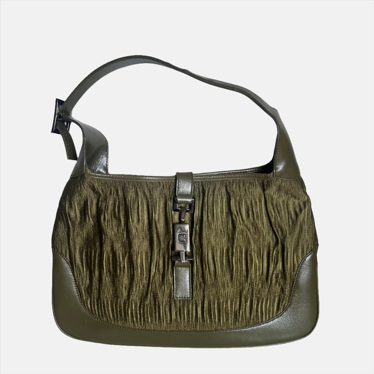 Gucci Jackie Vintage Medium Dark Green Leather and Fabric