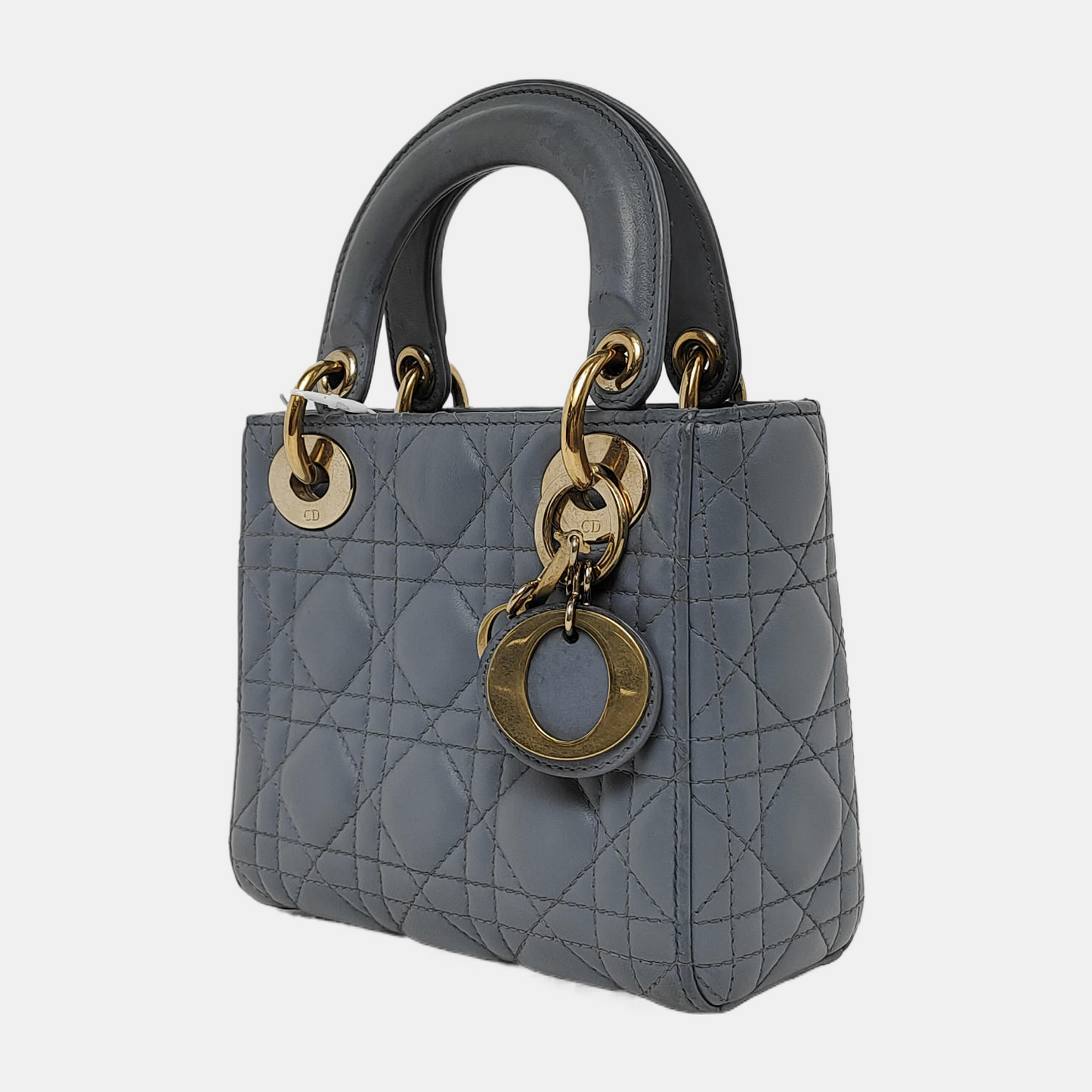 Lady Dior Mini Grey Blue Cannage Lambskin Gold Hardware Chain Strap