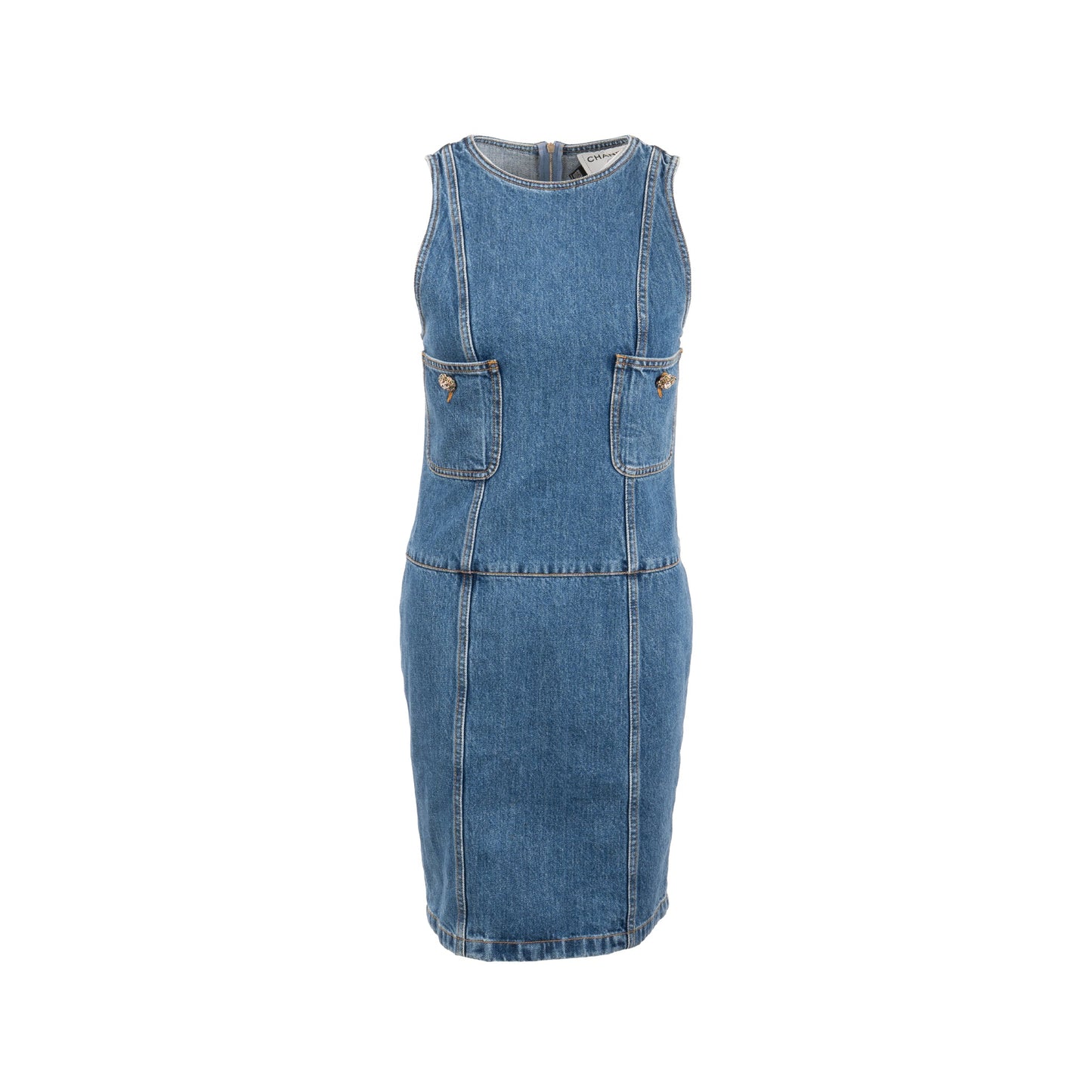 Chanel Size 34 22K Detailed Button Denim Dress Cotton Blue