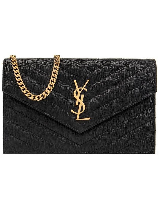 Luxury Saint Laurent Trending 2025 Grain De Poudre Embossed Envelope Chain Long Wallet Black