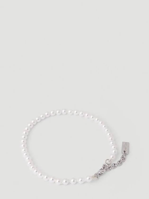 Luxury Saint Laurent Trending 2025 Logo Plaque Glass Pearl Bracelet Cream
