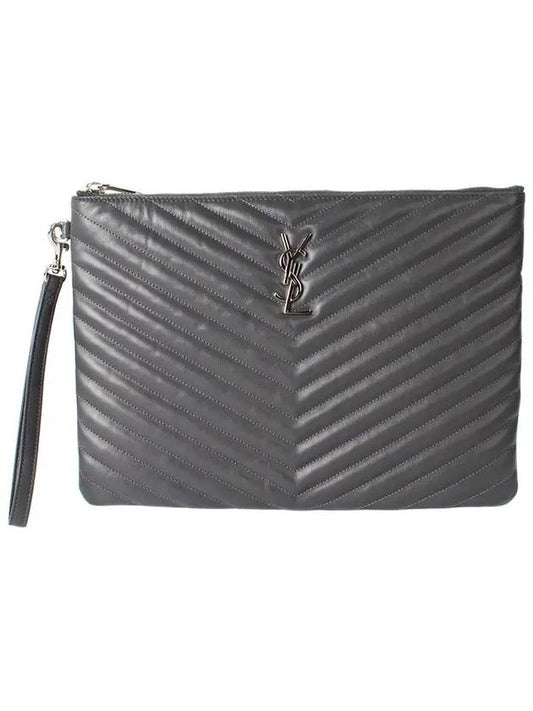 Luxury Saint Laurent Trending 2025 Monogram Cassandre Matelasse Silver Leather Clutch Bag Grey