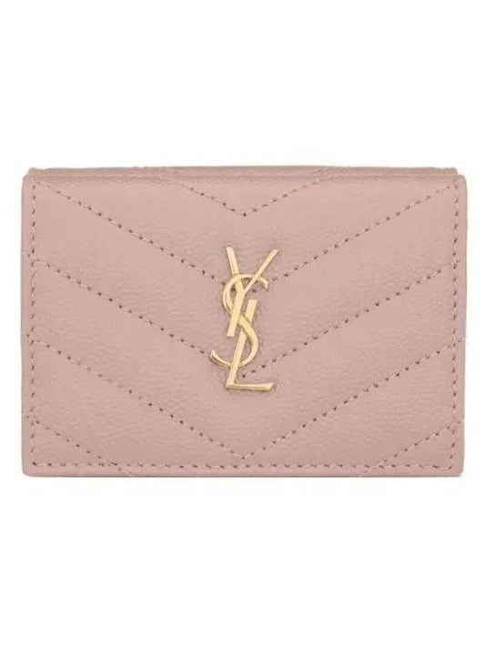 Luxury Saint Laurent Trending 2025 Monogram Quilted Mini Half Wallet Pale Pink