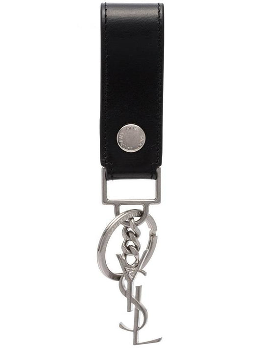 Luxury Saint Laurent Trending 2025 Monogram Leather Key Holder Black Silver