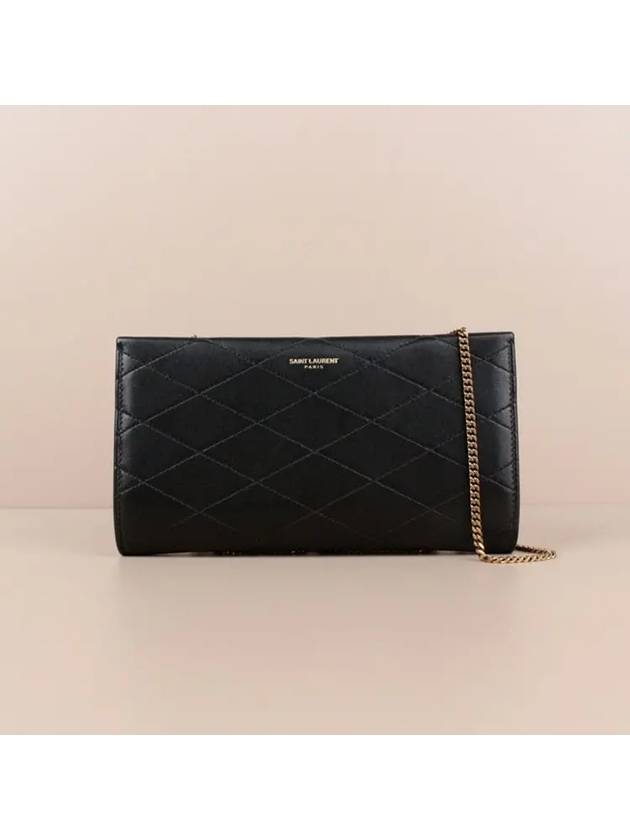 Luxury Saint Laurent Trending 2025 Leather Chain Long Wallet Black