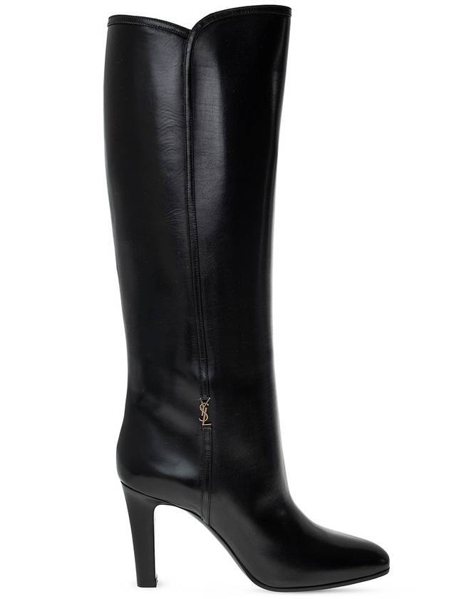 Luxury Saint Laurent Trending 2025 Jane Monogram Leather Heel Middle Boots Black