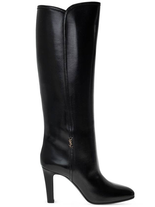 Luxury Saint Laurent Trending 2025 Jane Monogram Leather Heel Middle Boots Black
