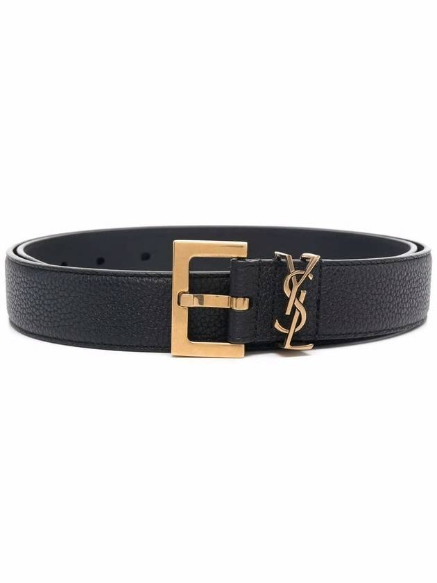 Luxury Saint Laurent Trending 2025 Men's Monogram Grain Leather Belt Gold