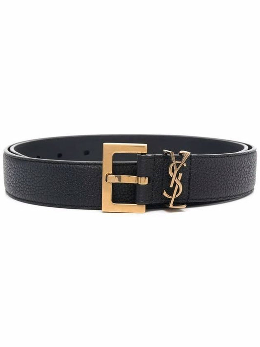 Luxury Saint Laurent Trending 2025 Men's Monogram Grain Leather Belt Gold