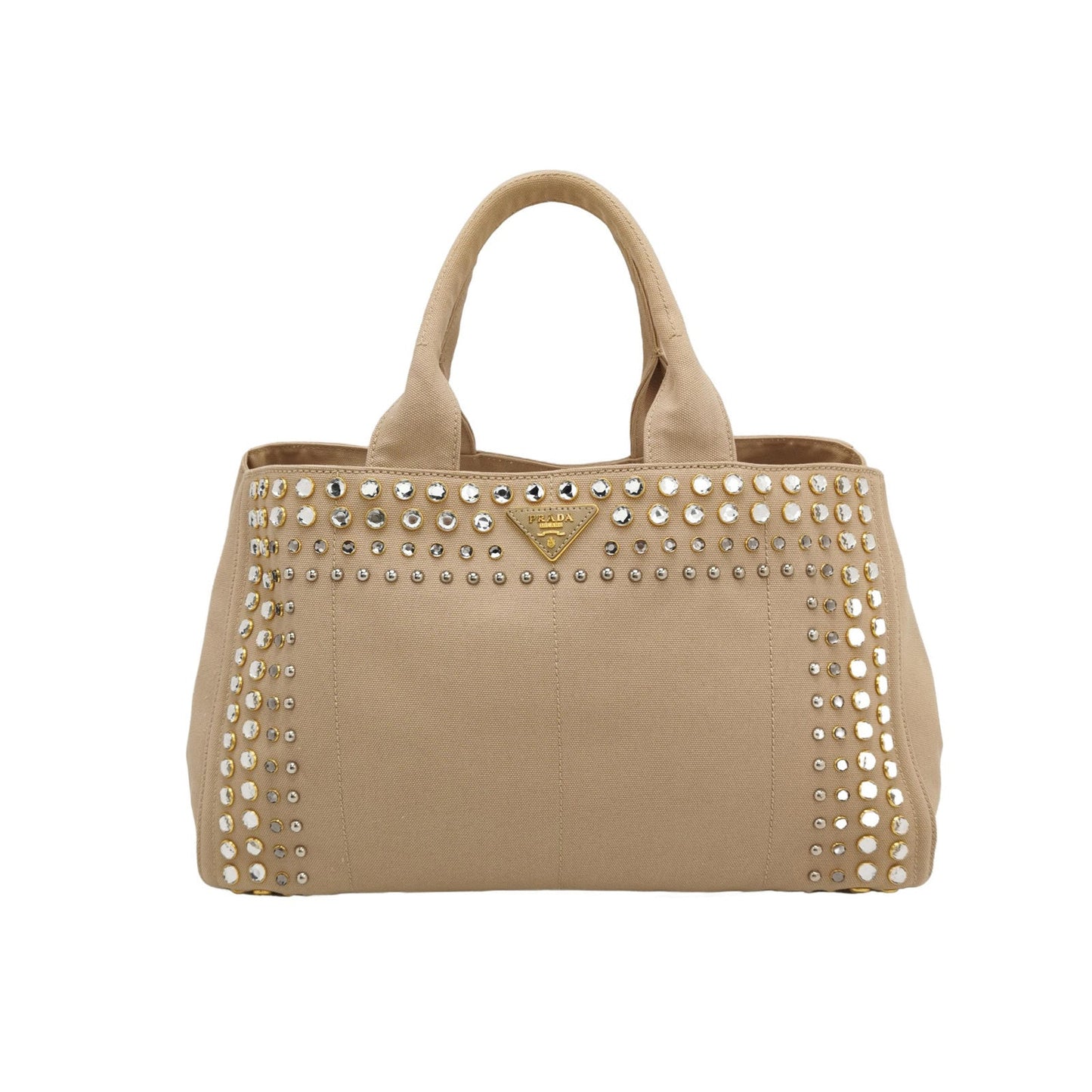 Prada Canape Canvas Tote Beige Top Handle Bag with Jewels