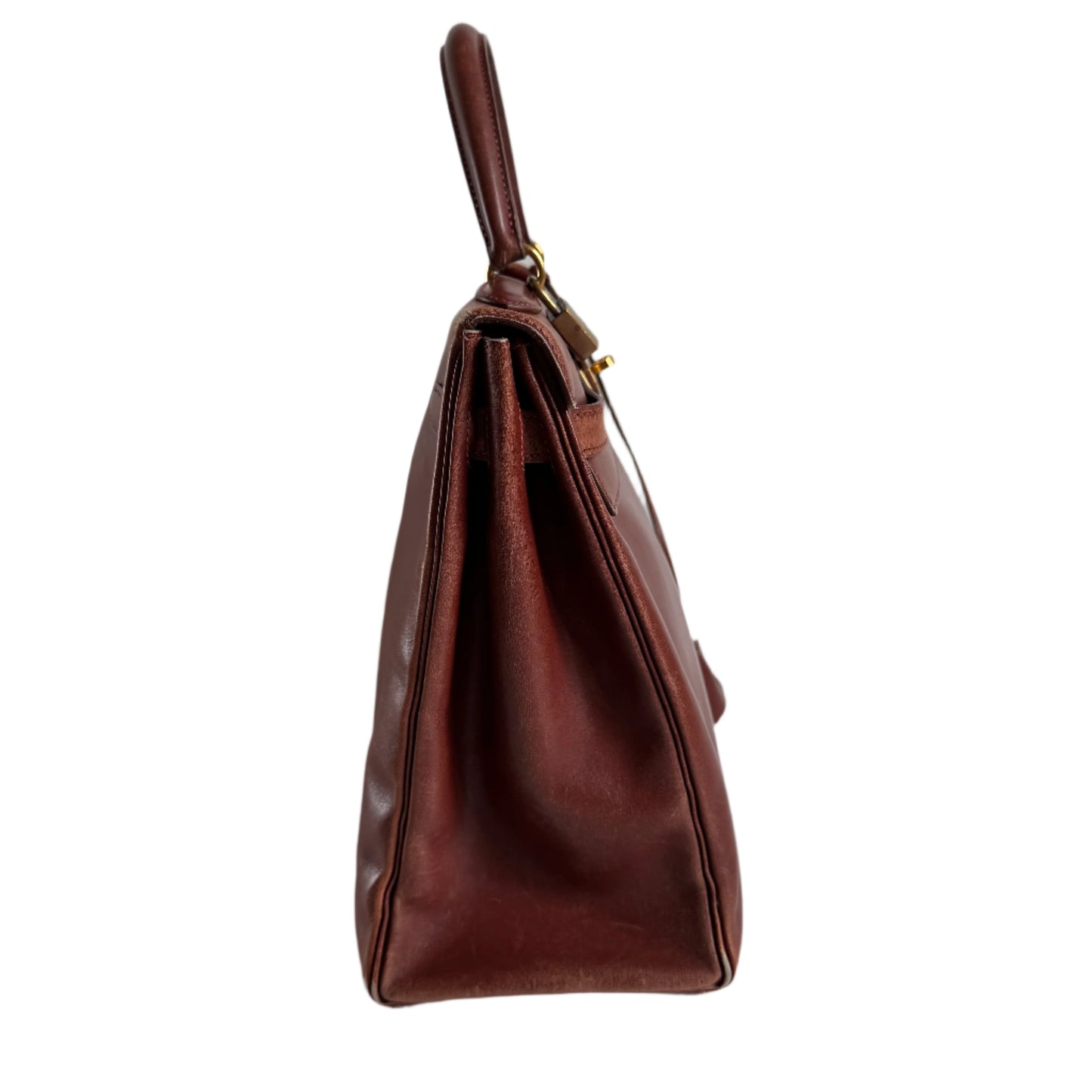 Hermes Kelly 35 Vintage Brown Box Calfskin Leather Gold Hardware 1995 With Strap Lock Key n Clochette