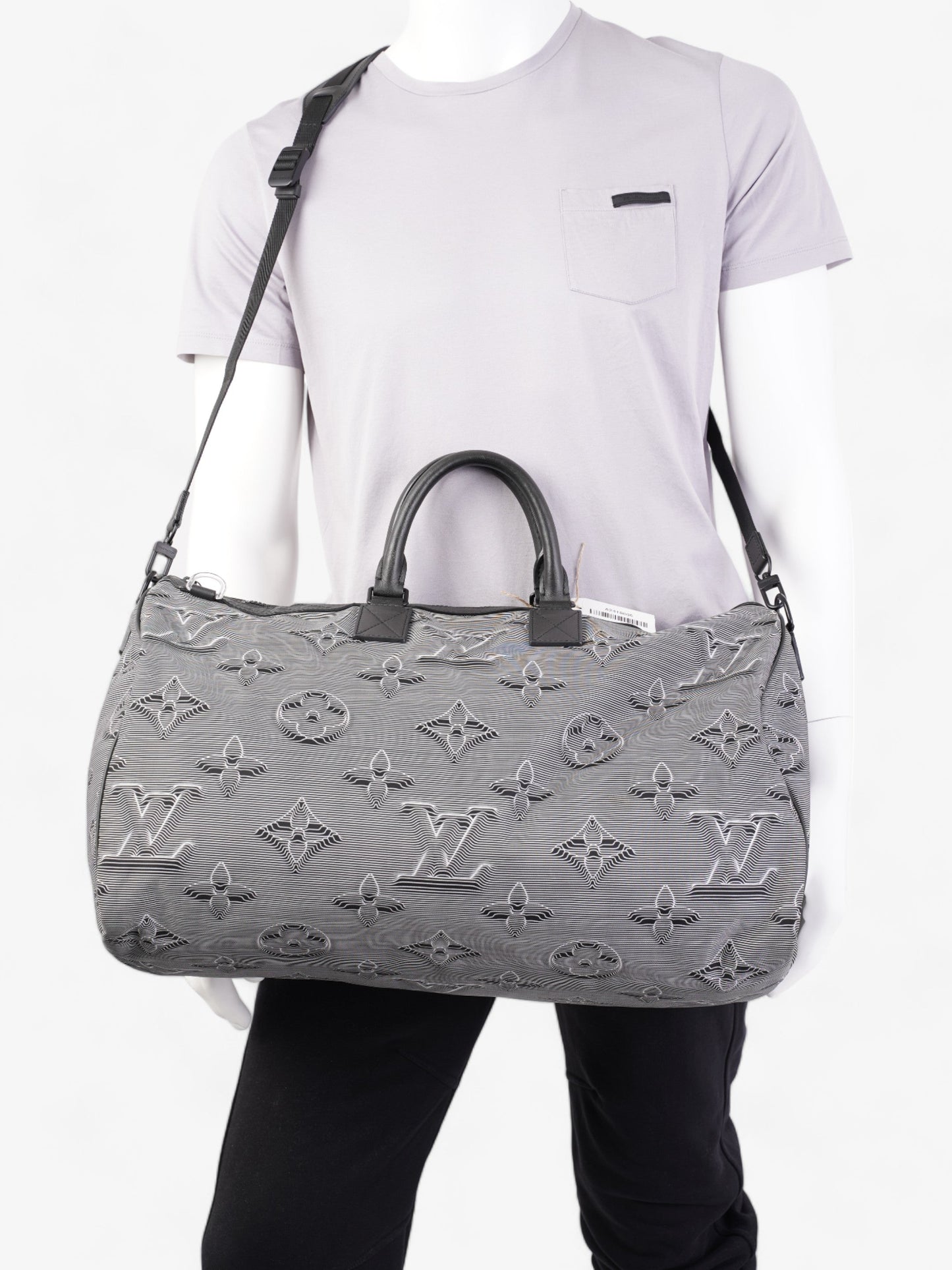 Louis Vuitton Reversible Keepall Bandouliere Black & White 3D Monogram Nylon 50