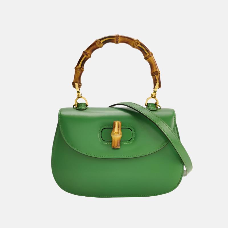 Gucci Bamboo 1947 Top Handle Bag Small Green Box Leather