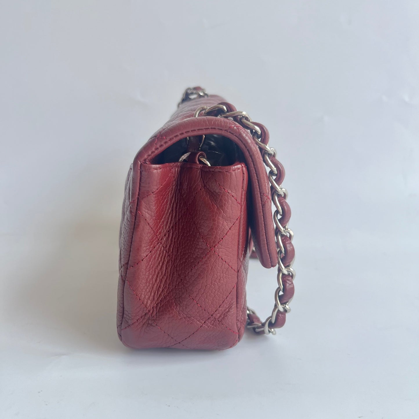 Chanel Classic Flap Rectangular Mini Burgundy Caviar Leather Silver Hardware