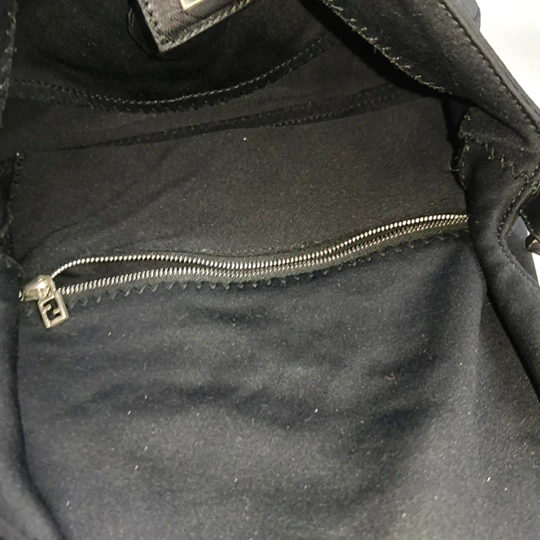FENDI Baguette Vintage Black Cloth Silver Hardware